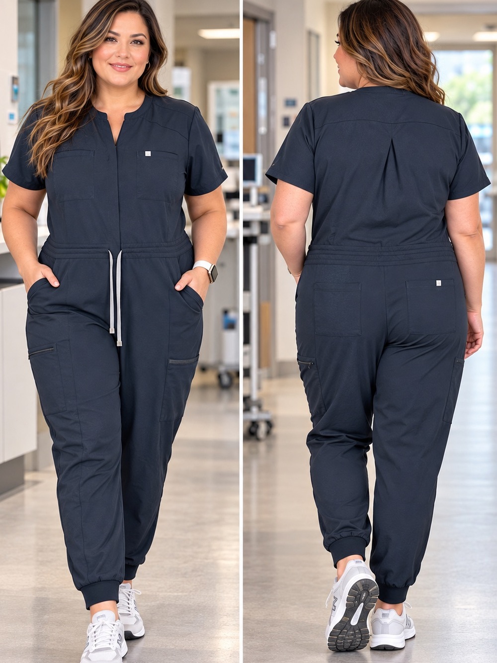 Fabletics Empower Scrub Jumpsuit 3X Navy Utility Cargo Zip Front Jogger Workwear